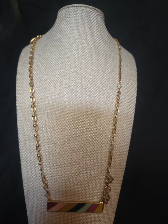 Chicos Jewelry - NWT Chico's Multicolor Enamel Striped Bar Pendant Necklace Gold Tone Adjustable